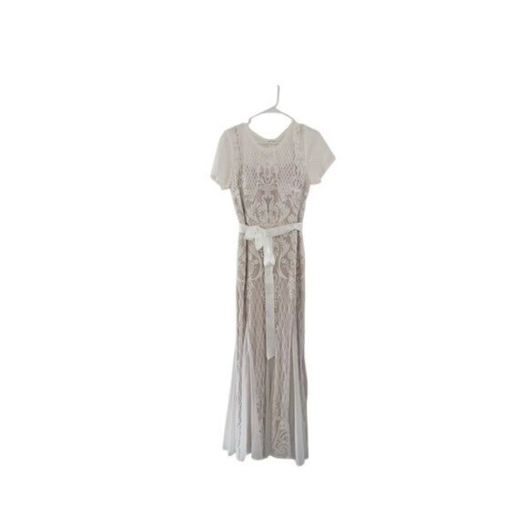 RM Richards Off White Mesh Overlay Sequin Detail Womens 10P Dress Gown - Picture 1 of 11